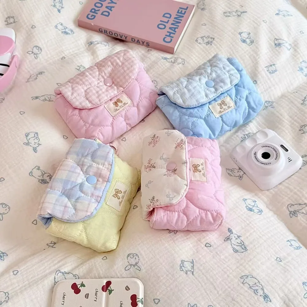Pastel Color Quilted CCD Camera Storage Pouch for Women Portable Flap Coin Purse Makeup Bag Travel Menstrual Cup Case Organizer