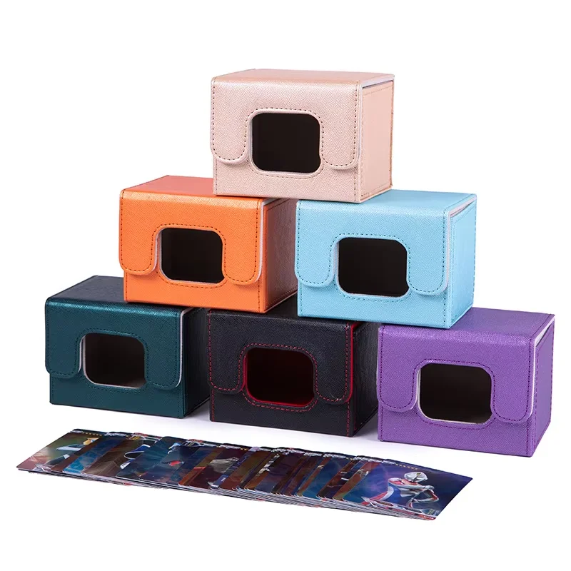 New PU Leather Magnetic Flip Card Box Vertical Insert Board Game Card Storage for PTCG