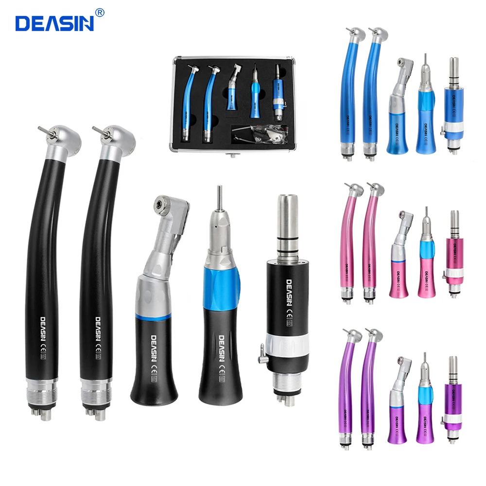 Dental High & Low Speed Handpiece kit Straight Contra Angle Single Water Spary E-type Air Motor 2/4 Hole DEASIN