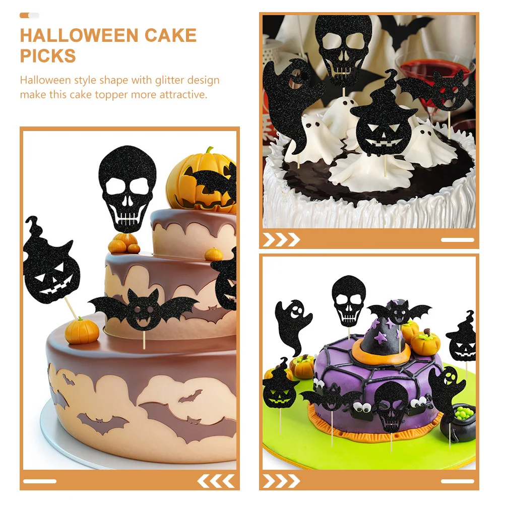 

24 Pcs Skull Card Insertion Cake Decoration Halloween Toppers Ornament Style Toothpick Cupcake Decorations Dessert Baking