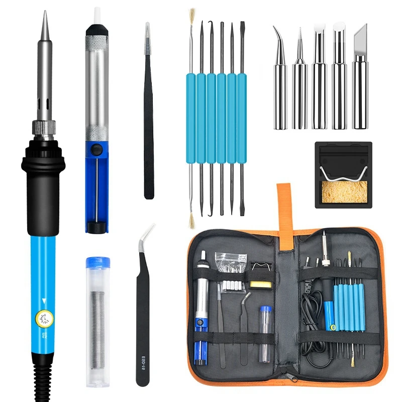 

AT35 19 Pcs Soldering 220V 60W Adjustable Temperature Electric Soldering Iron Kit Soldering Repair Tool EU Plug