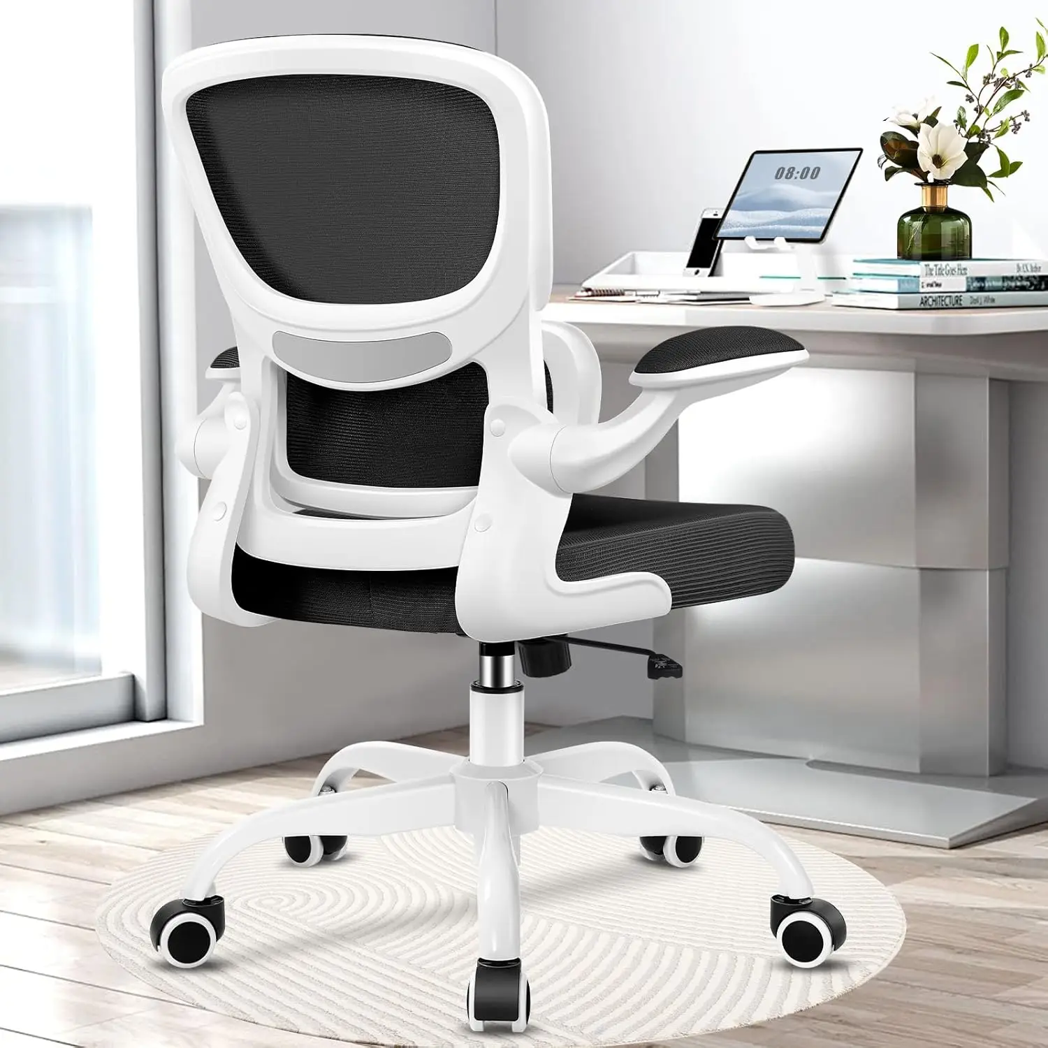 Chair, Ergonomic Desk Chair with Lumbar Support and Adjustable Armrests, Comfy Desk Chair Breathable Mesh Mid Back Computer Chai