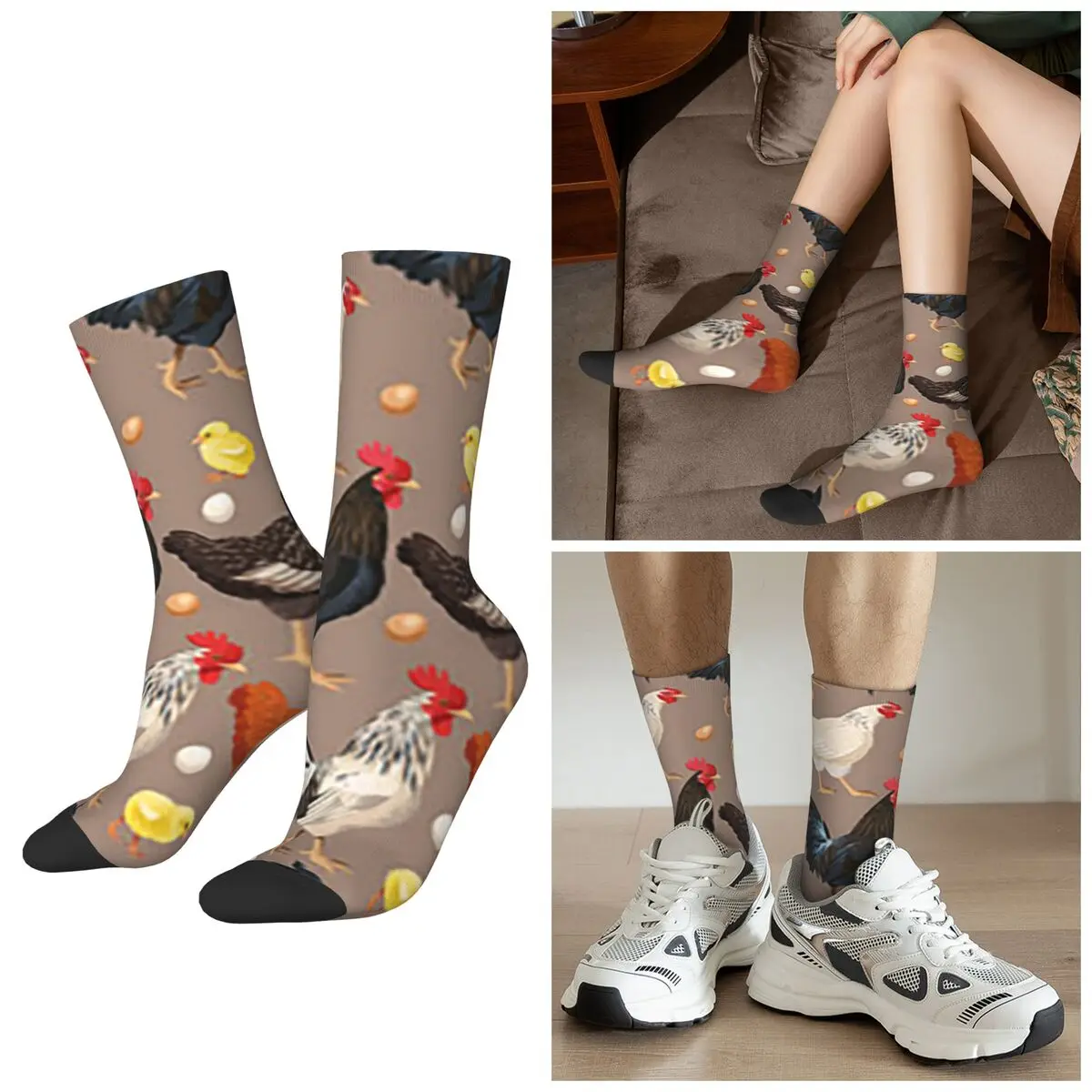 All Seasons Chicken Animal Chicken Theme Socks Harajuku Crew Socks Casual Stockings for Men Women Valentine's Day Gifts