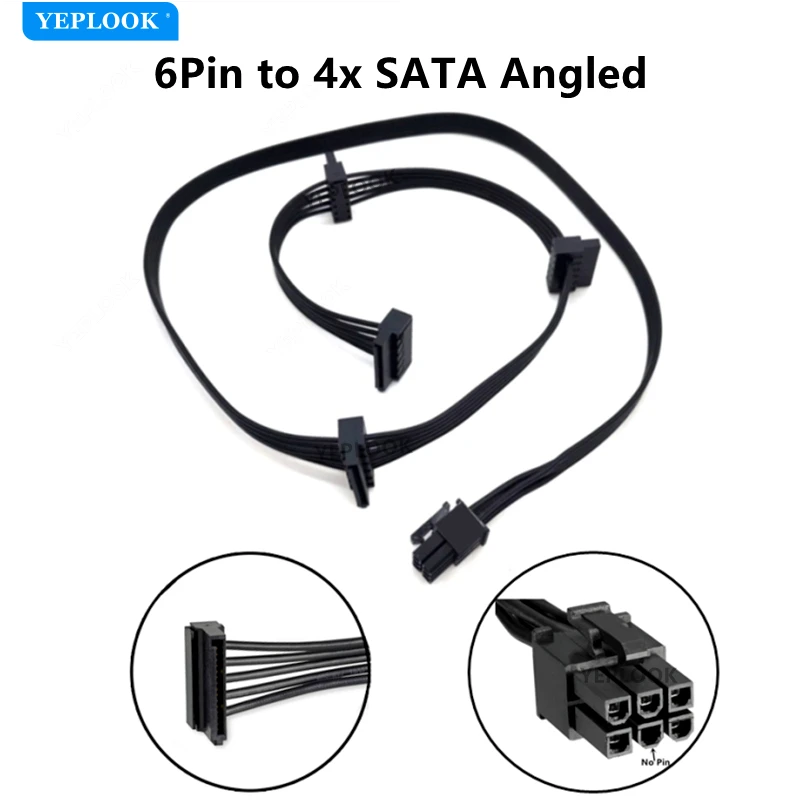 6Pin to 4 SATA Male Angled SSD HDD Hard Drive Disk Power Cable for CORSAIR RM450 RM550 RM650 RM750 RM850 HX650 HX750 HX850 Power