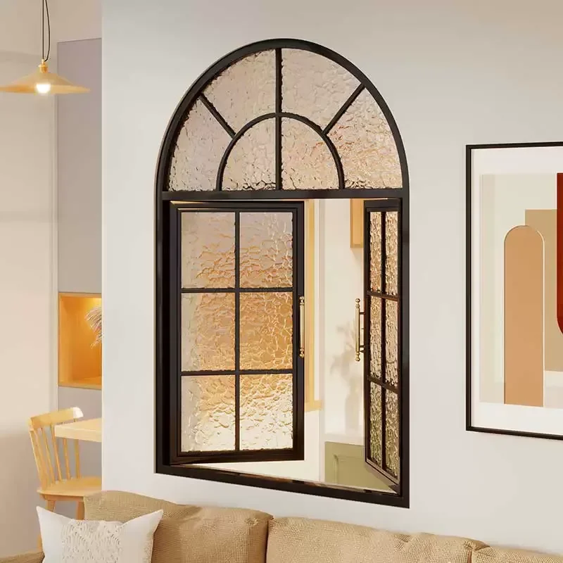 French arched floor-to-ceiling windows, retro casement glass windows, indoor lighting windows, restaurant landscape windows,