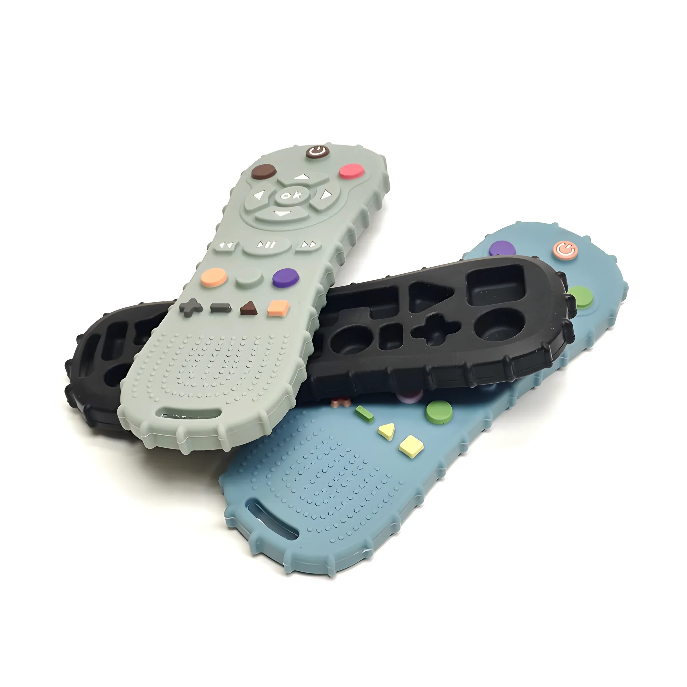 Silicone baby teether toy in TV remote shape, BPA-free chewing & sensory accessory for infants 4