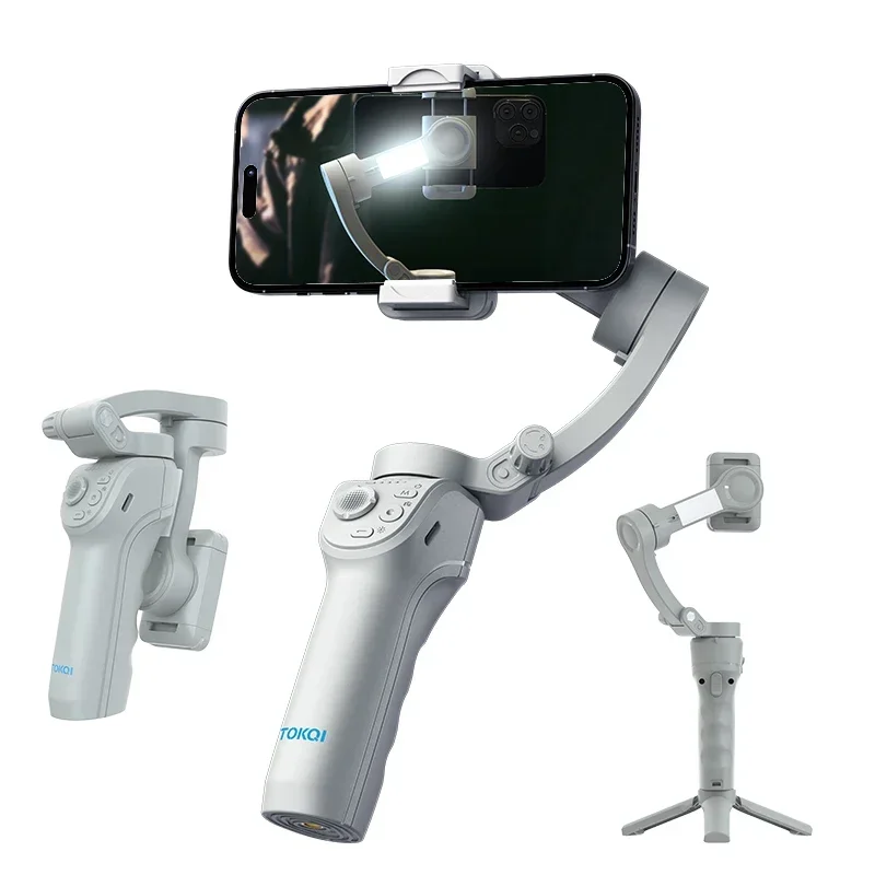 Multi-function three-axis stabilizer 360 Tracking Face Recognition Smartphone Selfie Stick Portable   with fill light