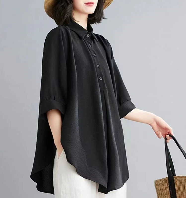 فضفاض غير رسمي لون نقي irt المرأة 2023 صيف جديد الكورية Sle سبعة أرباع Sve طوق زر متابعة منتصف طول