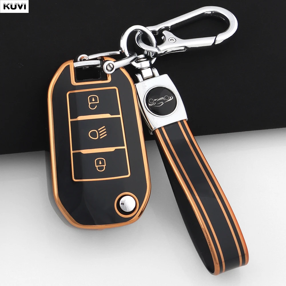 Modische Autoschlüsselhülle für Peugeot 208 308 408 508 2008 3008 4008 5008 und Citroen C3 C4 CACTUS C6 C8 – Geschützter Schlüsselanhänger