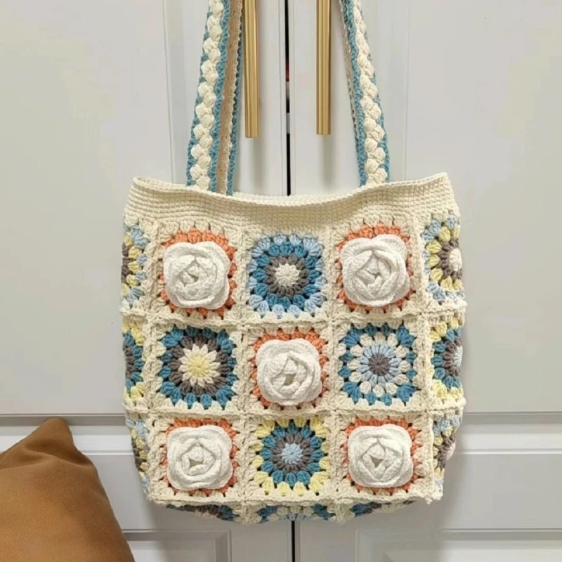 

Square Shoulder Bag Material Kit DIY Crochet Kit Woven Crossbody Purse For Women Teens Gift For Birthday Anniversary Romantic