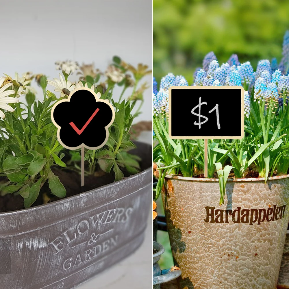 10PCS Wood Mini Chalkboard Sign with Stake Garden Plant Label Black Board Decorative Tag Seed Flower Pot Marker Environmentally