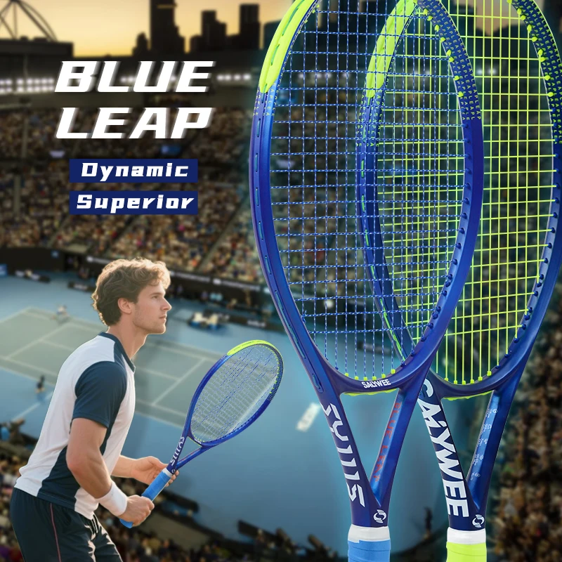 Blue-Leap Carbon Fiber Tennis Racket 345g Strung 60-65lbs Shock Absorbing for Professional Strength Athletes