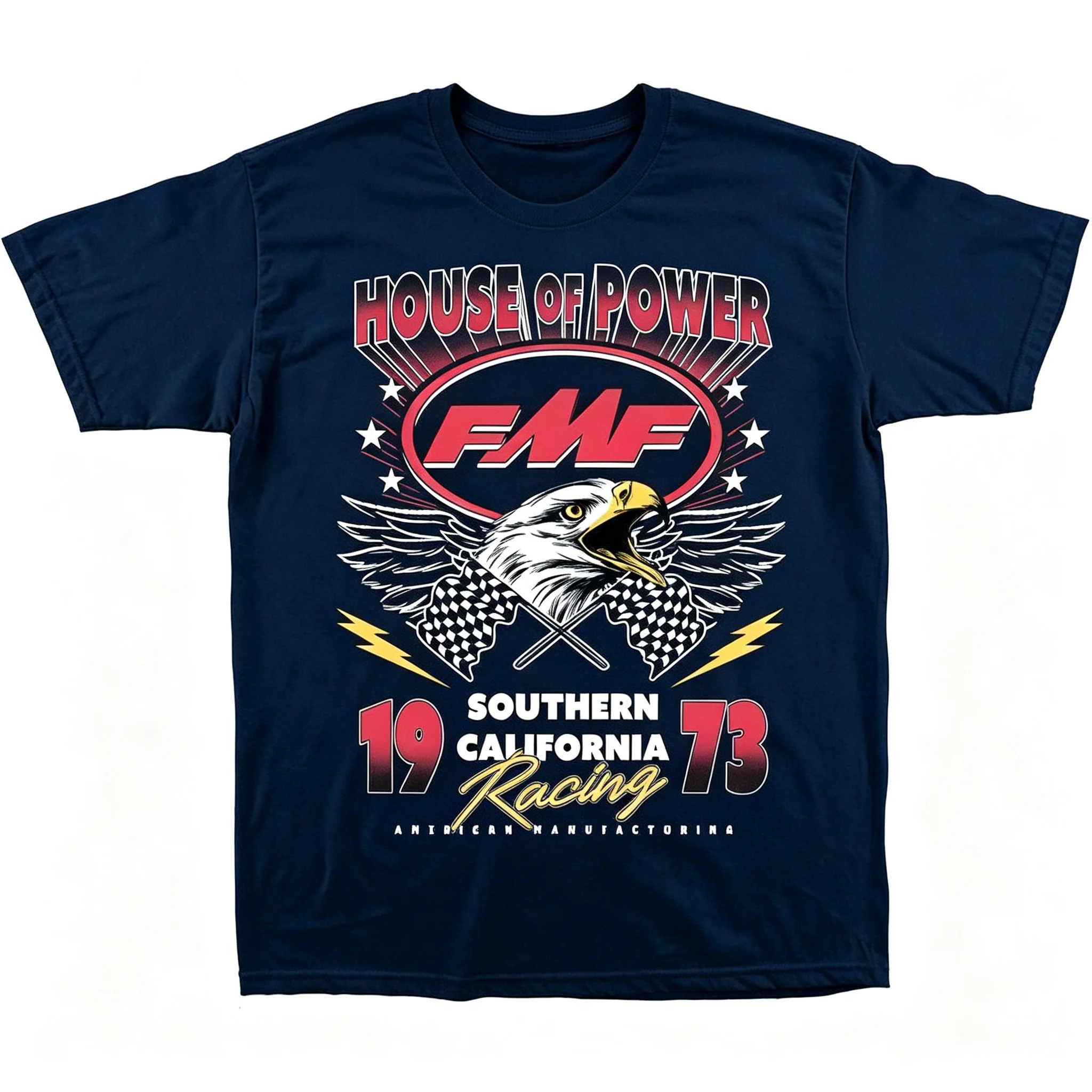 2026 Vintage House Of Power Eagle Racing Flag Graphic Short‑Sleeve T‑Shirt For Kids Adults Dirt Bike Motocross Fan Crew Neck Tee