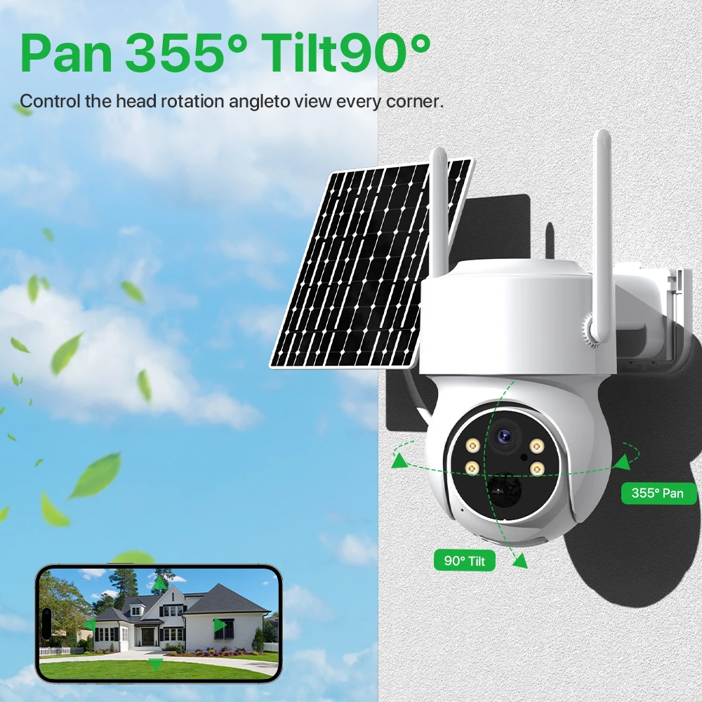 WiFi PTZ Camera Outdoor Wireless Solar IP Camera 4MP HD Built-in Battery Video Surveillance Camera Long Time Standby iCsee APP