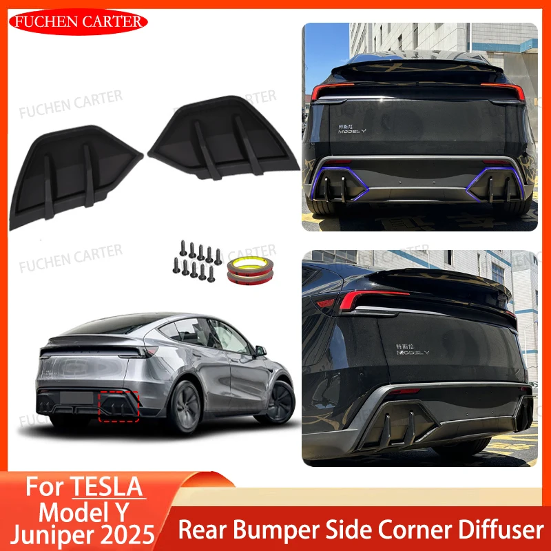 

For Tesla Model Y Juniper 2025 Rear Bumper Side Corner Diffuser Lip Splitters Lower Corner Spoiler Aprons Wrap Angle Accessories