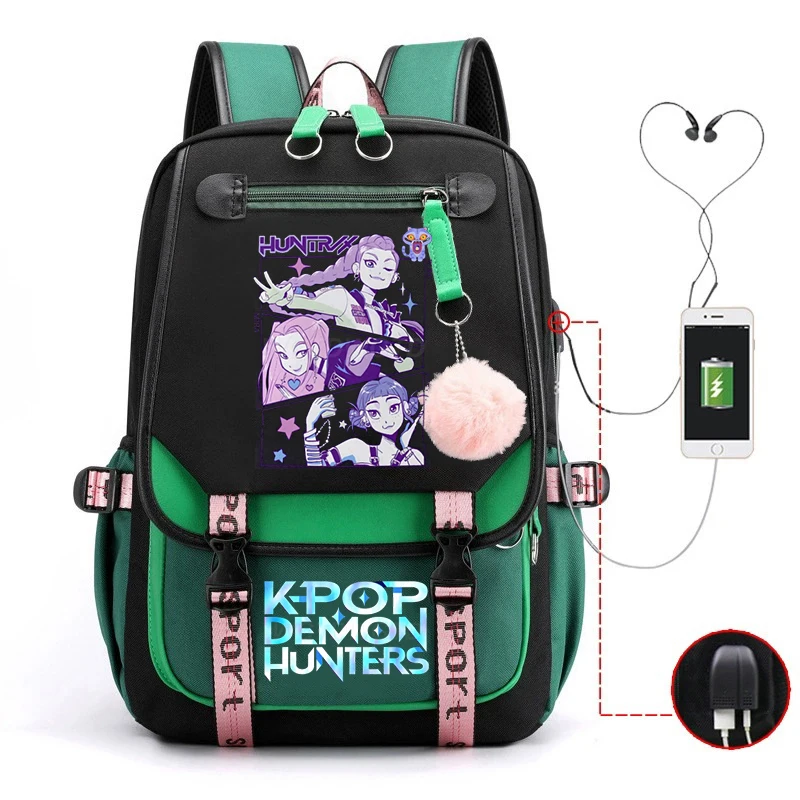 Plecak Kpop Demon Hunters Huntrix Damski Męski Modny Plecak Podróżny Młodzieżowy Ładowanie USB Outdoor Torba Szkolna Uczniowski Boobbag