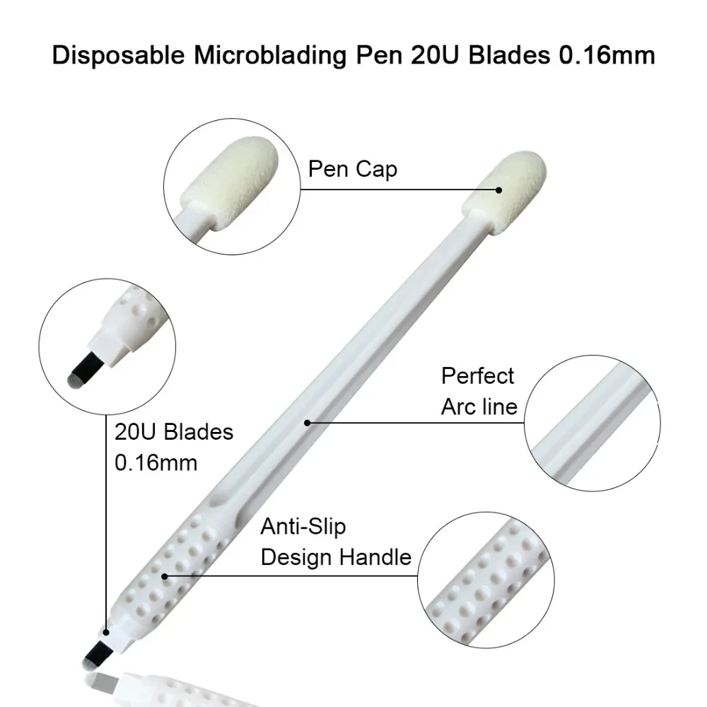 

10pcs White Disposable Microblading pen Manual Tattoo Pen for SPMU 3D Eyebrow Tattoo Eyebrow Tools with 0.16mm Blade Needles