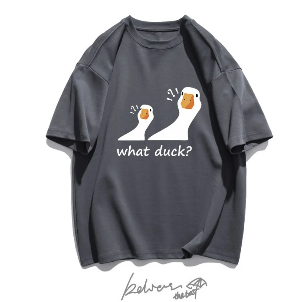 المألوف عارضة الذكور والإناث العالمي الكرتون طباعة الصيف جامعة نمط بطة فضفاضة قصيرة الأكمام الكورية نمط تي شيرت