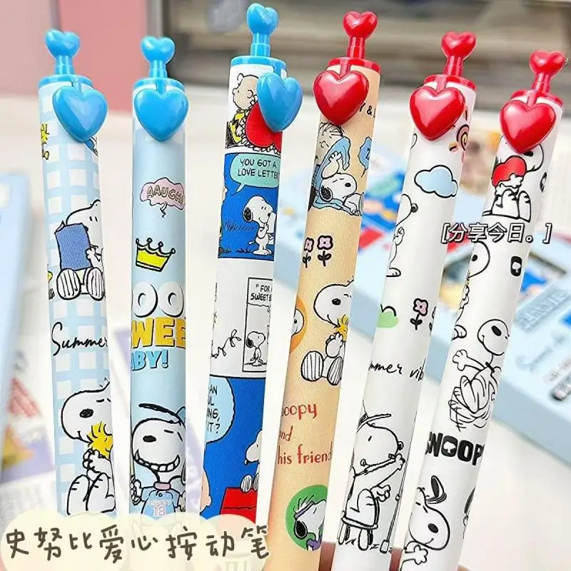 6 Pennen/doos Kawaii Snoopy Zwarte Gel Pen 0.5Mm Gebrekken Inkt Handtekening Pen Anime School Schrijven Leveringen Briefpapier kinderen Geschenken