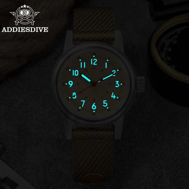 ADDIESDIVE AD2076 Men Watch NH35A Bubble Mirror Glass Nylon 36mm BGW9 Luminous 200M Waterproof Automatic Mechanical Watch Reloj