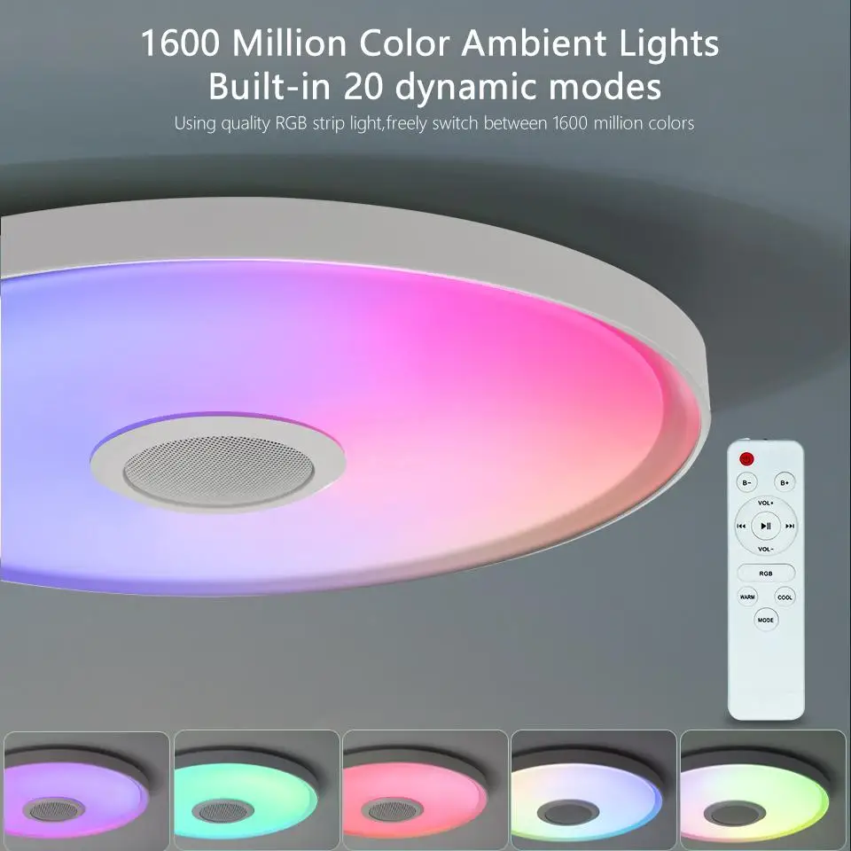 MING&BEN TUYA Smart RGB-Deckenleuchte, LED-Musikleuchte mit Lautsprecher, Dimmer, APP-Fernbedienung, Deckenleuchte für Schlafzimmer, Heimdekoration