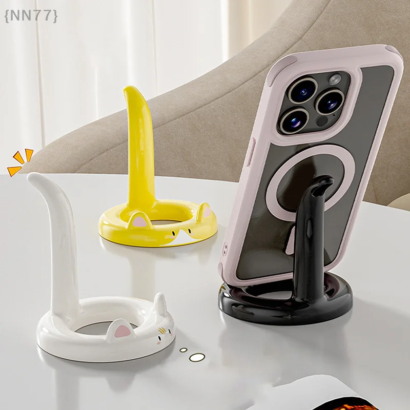 1 soporte para teléfono móvil con forma de gato de dibujos animados, portátil, lindo y colorido, soporte para teléfono perezoso para escritorio {NN77}