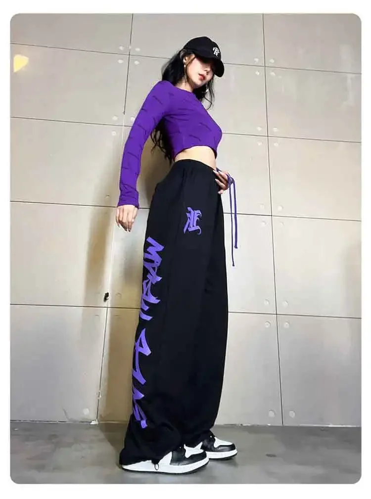 Sommerlicher Verkaufsschlager: Gothic-Buchstaben-Print Weite Gerade Hose, Unisex Elastischer Kordelzug Hip-Hop Übergroße Lange Sweathose – Detail 10