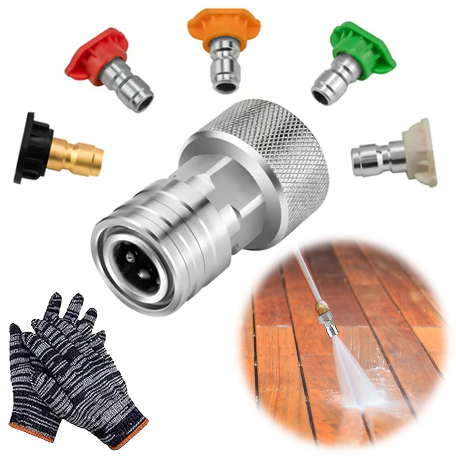 Car Washing Nozzle & Hose Attachment Stainless Steel Leak-Proof Adapter for Car Furniture Driveway Cleaning