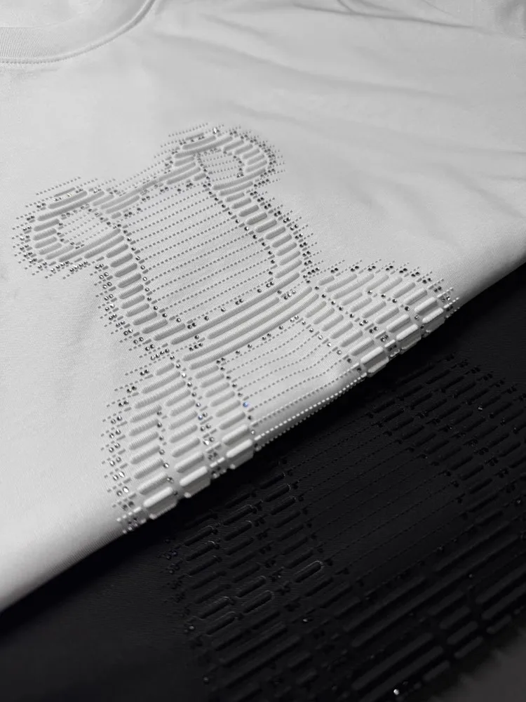 I.T  round Neck Short Sleeve Men's Summer Fashion Brand Heat Pressed Bear Silk Cotton Slim Fit Short T-Shirt