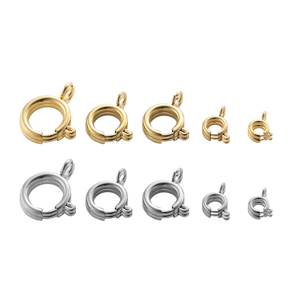 10Pcs Stainless Steel 5/6/8/10/12MM Round Claw Spring Clasps Hooks for Jewelry DIY Bracelet Necklace Connectors Supplies