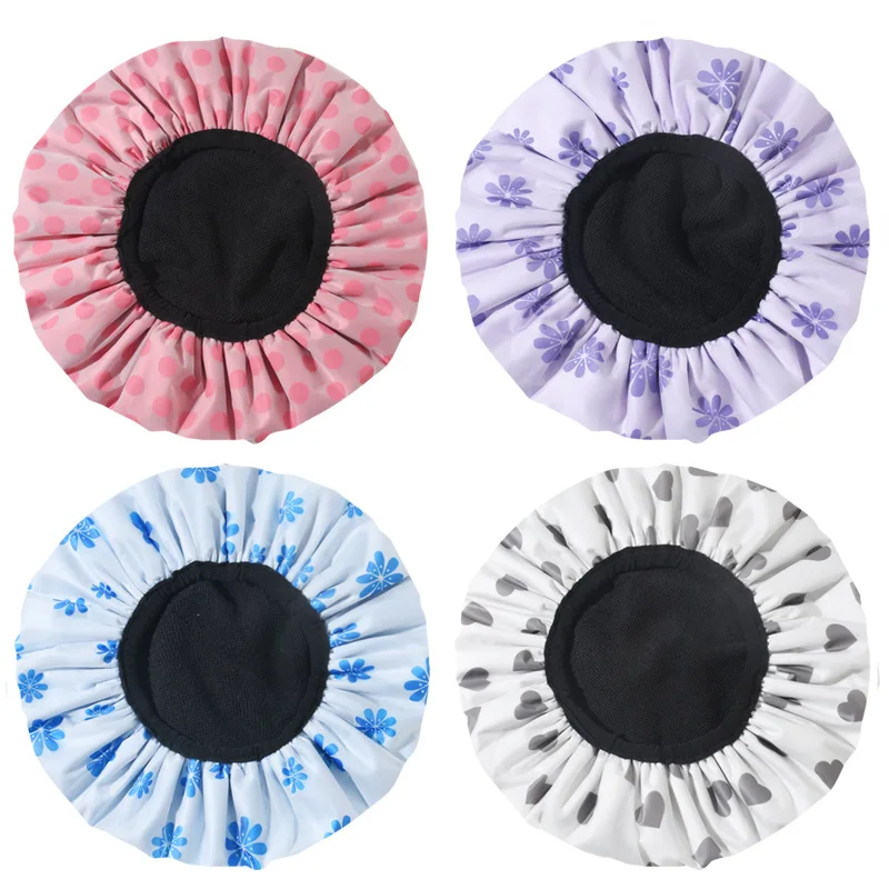 3 in1 Waterproof Shower Cap Reusable Washable Three-layer Microfiber Hair Bath Cap Long Short Hair Drying Hat