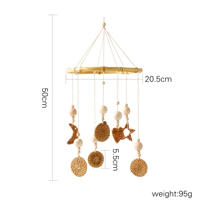 Brinquedo de chocalho tecido videira de madeira para bebê, móvel na cama, chocalhos suspensos, suporte de brinquedo, berço infantil, presente menino e menina, 0-12 meses