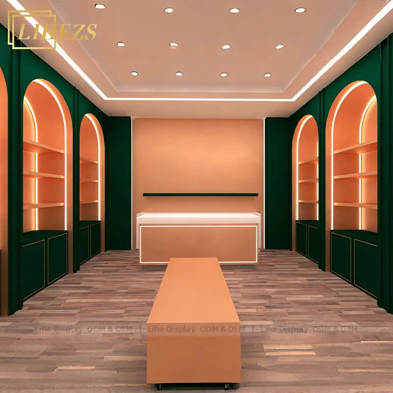 custom.Modern 3D Rendering Perfume Store Design Turnkey Solution Perfume LED Display Cabinet Fragrance Boutique Store