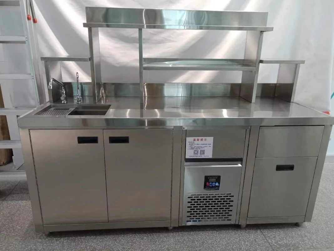 Factory-direct Custom Bubble Tea Working Bench/Milk Tea Display Bar Counter with Wash Sink