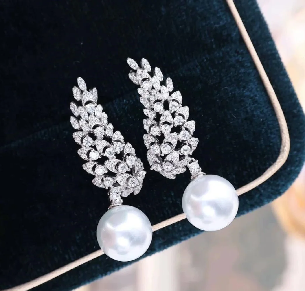 

Gorgeous Pearl Earrings AAA11-12mm 12-13mm Natural South Sea Round White Pearl Earrings 925s