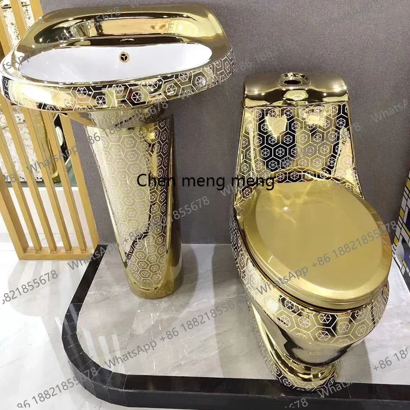 Royal Luxury Electroplated Golden Color Round Sanitary Ware Toilet Bowl Hotel Water Closet One Piece Gold Plated Ceramic Toilet