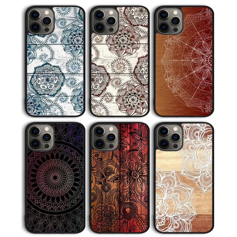 Mandala Floral Wood Phone Case Back Cover for iPhone 16 15 SE2020 14 13 11 12 Pro Max mini XS XR X PlusS Shell Coque