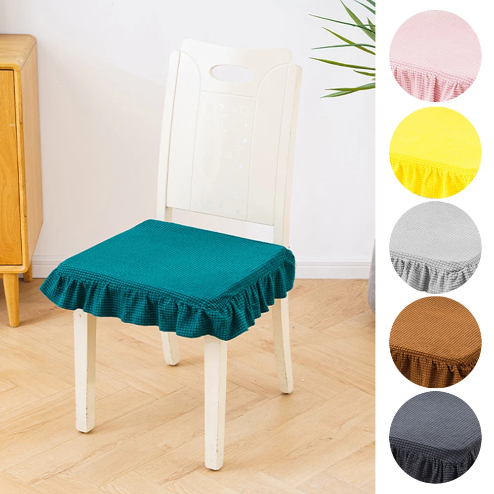 Anti Slip Dining Chair Cover Dust-proof Fleece Cushion Seat Cover Wear-resistant Non Slip Elastic Solid Color Home Decoration