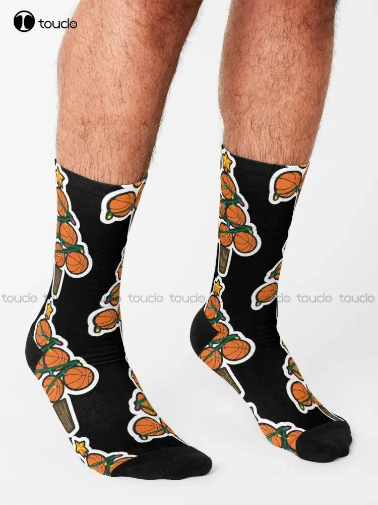 Christmas Xmas Basketball Tree Holiday Gift Idea Socks Fun Socks For Women Personalized Custom Unisex Adult Teen Youth Socks