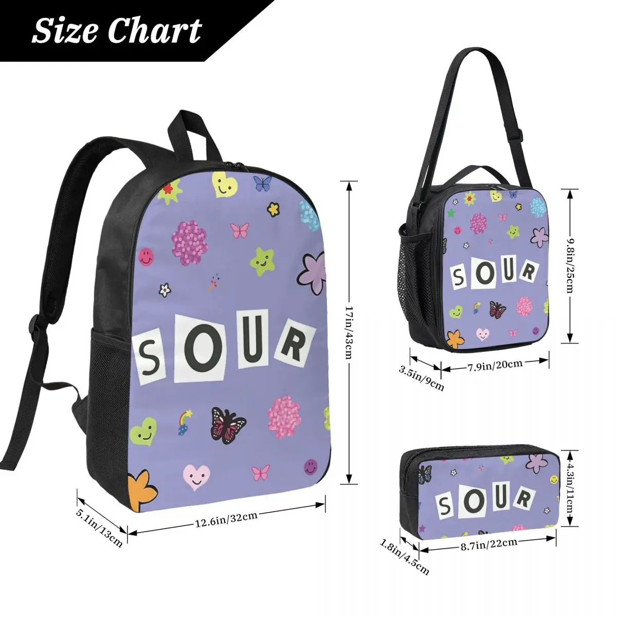 Sour Title + Stickers Poster Backpack Student BookBag School Bag Computer Shoulder Bags 3ps Insulated Lunch Bag Pencil Case