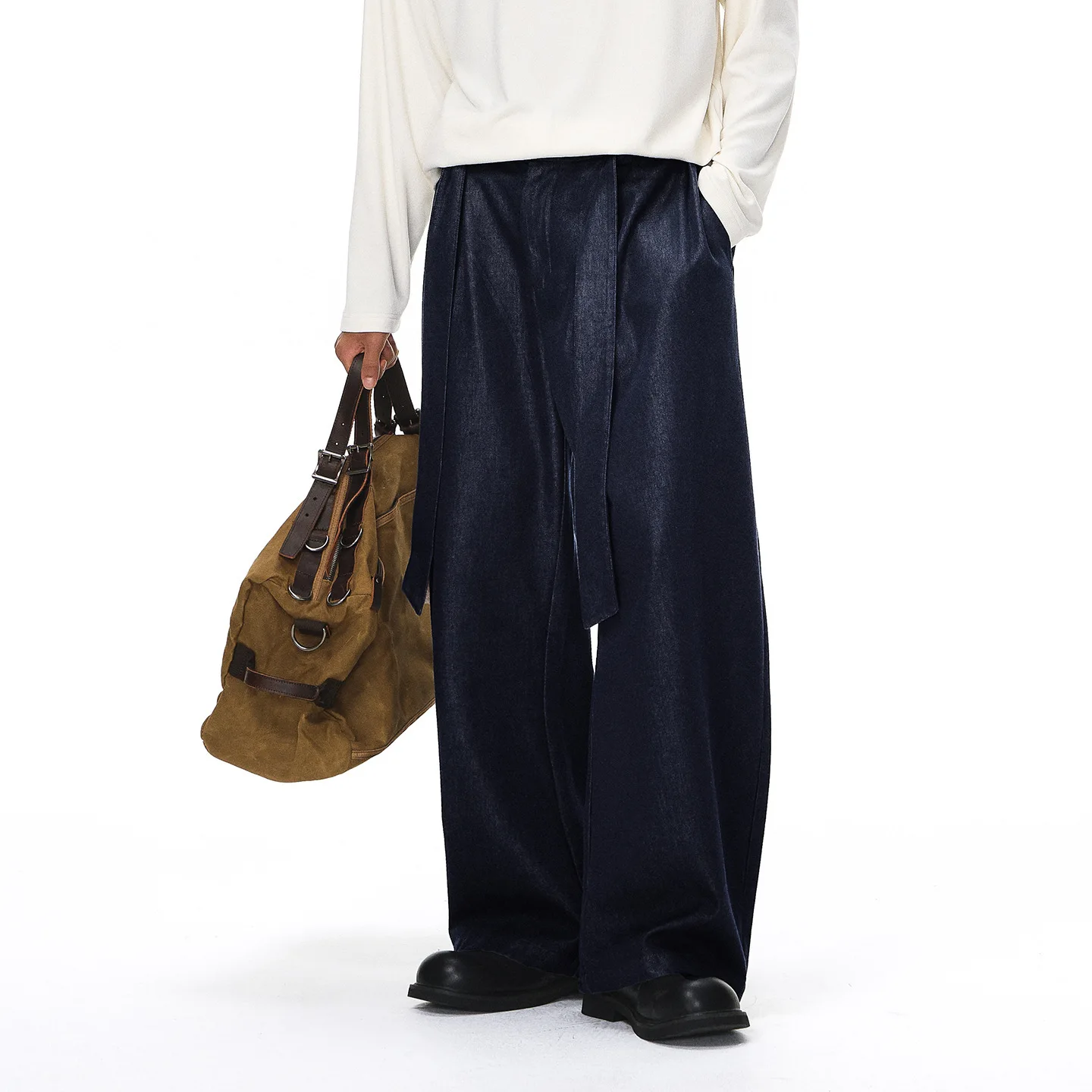Men\'s Japan Korean Streetwear Loose Casual Wide Leg Denim Cargo Pants Harem Trousers Cityboy Oversize Baggy Jeans Pant