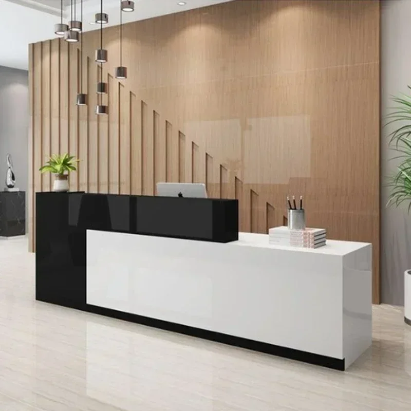 Mostrador estético  escritorio  recepción  salón, gabinete  efectivo negro largo, decoración central, muebles  Bar para el hogar
