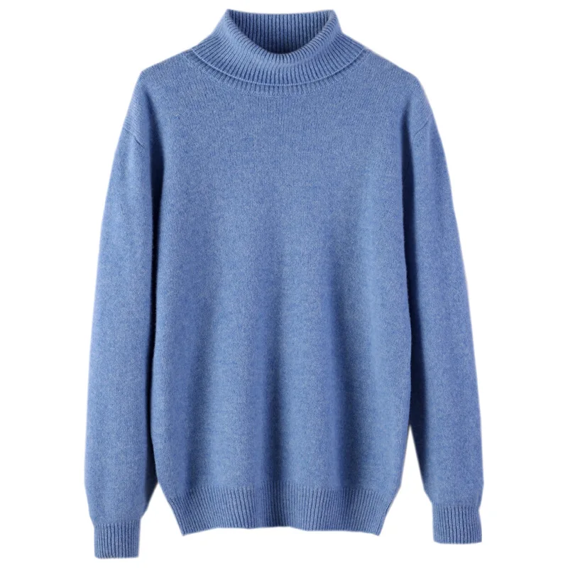 100% Wool Knitted Sweater Men Turtleneck Winter Pullover Thickened Warm Cashmere