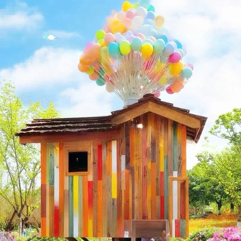 Flying house around travel notes photo clock in the scenic spot site layout props
