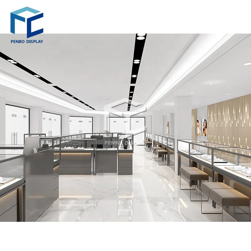 benutzerdefinierte.Schmuckvitrine Einzelhandelsgeschäft Innenarchitektur Benutzerdefinierte Glas Edelstein Juweliergeschäft Display Vitrine Cabi