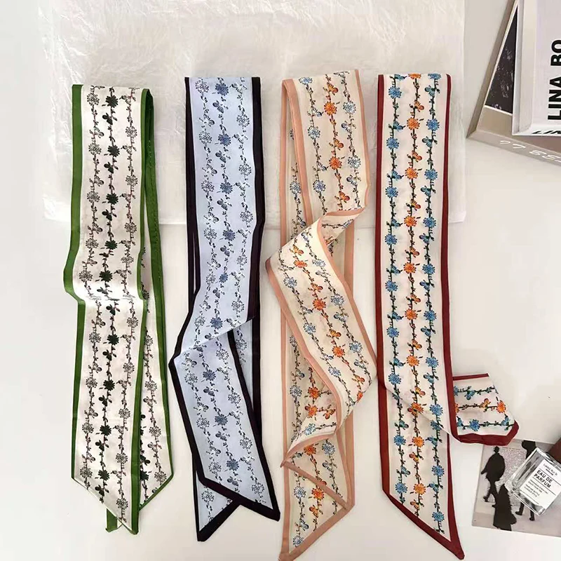 Luxury Brand Model Bag Handbag Handle Ribbon Scarf Women Flower Pattern Small Silk Scarf Hairband Neck Scarves Neckerchief