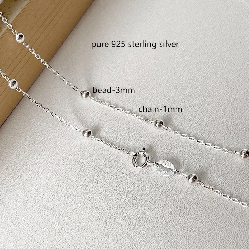 Women's Solid Pure Real 925 Sterling Silver Beads Cross Chain Necklace