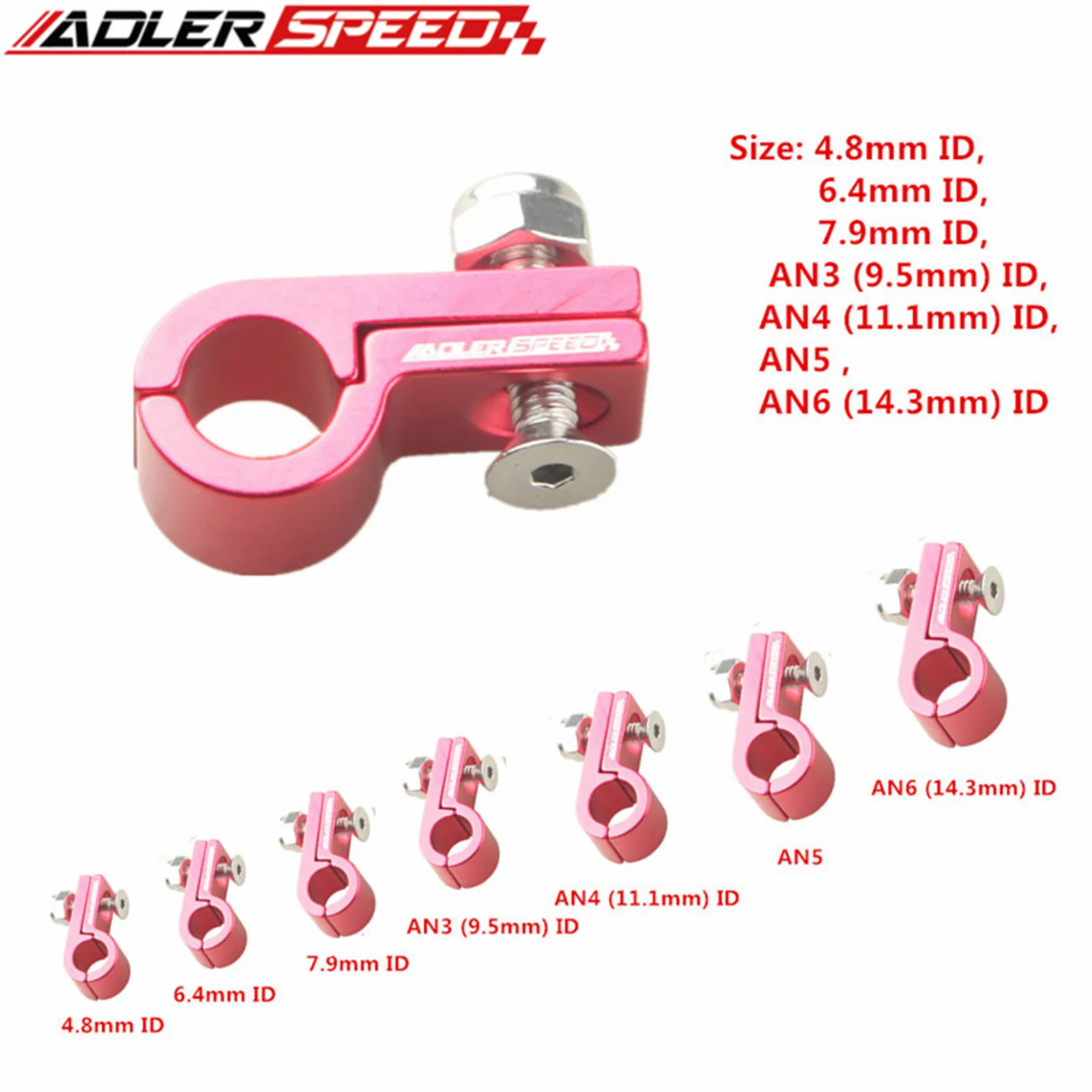 ADLERSPEED ID 4.8mm 6.4mm 7.9mm 9.5mm 11.1mm 14.3mm AN3 AN4 AN5 AN6 Aluminum Line Clamp Hose Clamp RED