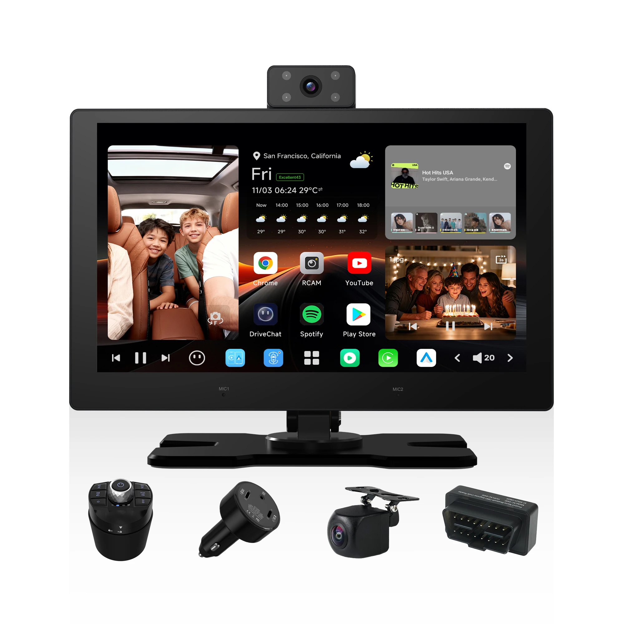 ATOTO 9” Portable Carplay Screen, Gloden Hour Alert, AI Agent Android Car Stereo with Front/Back/Cabin DVR Cam & OBD, AI Vision, Re-Mote Live View, 4G LTE, 8G+128G, Wireless CarPlay & Android Auto, P10 P1009M2M