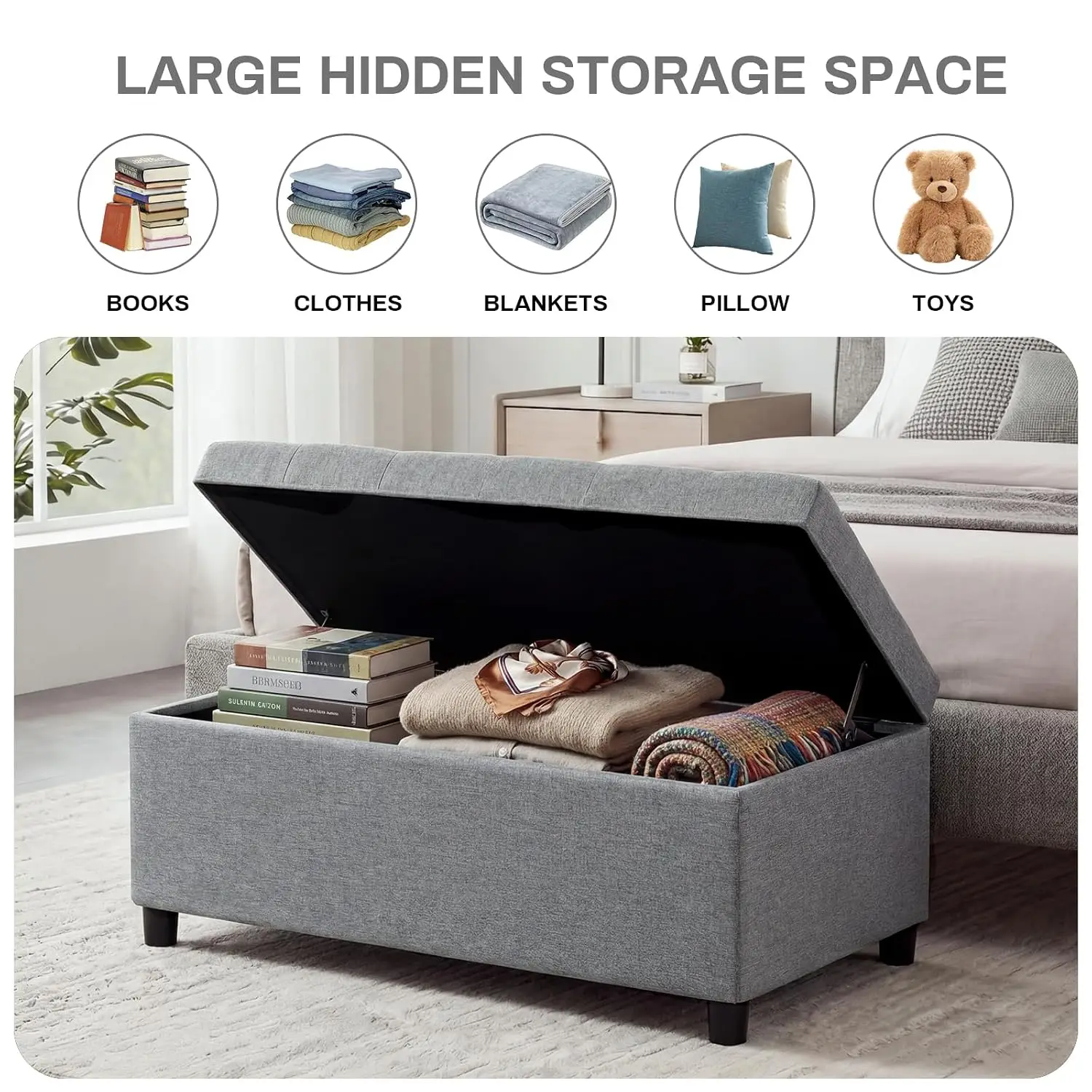 Linen Storage Ottoman Bench 35" Living Room Entryway Bedroom Footrest Stool, Customized